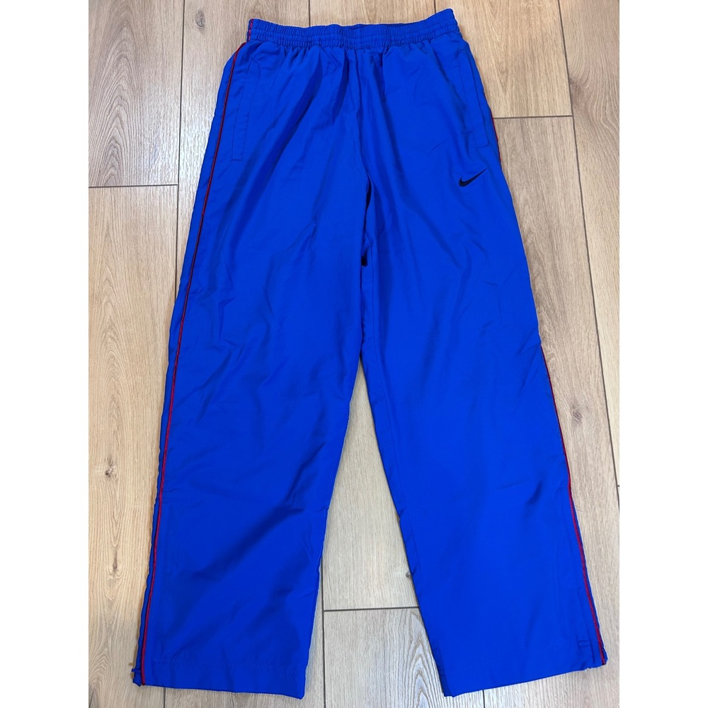 Nike Dri-FIT Mens Medium Blue Track Pants Red Piping Swoosh Windbreaker Trousers